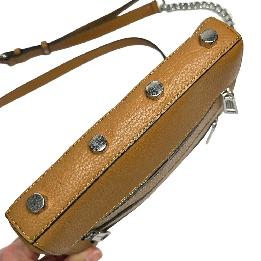 Rebecca Minkoff‎ Bag Mini 5-Zip Crossbody Pebbled Leather Almond Tan Mini Rocker